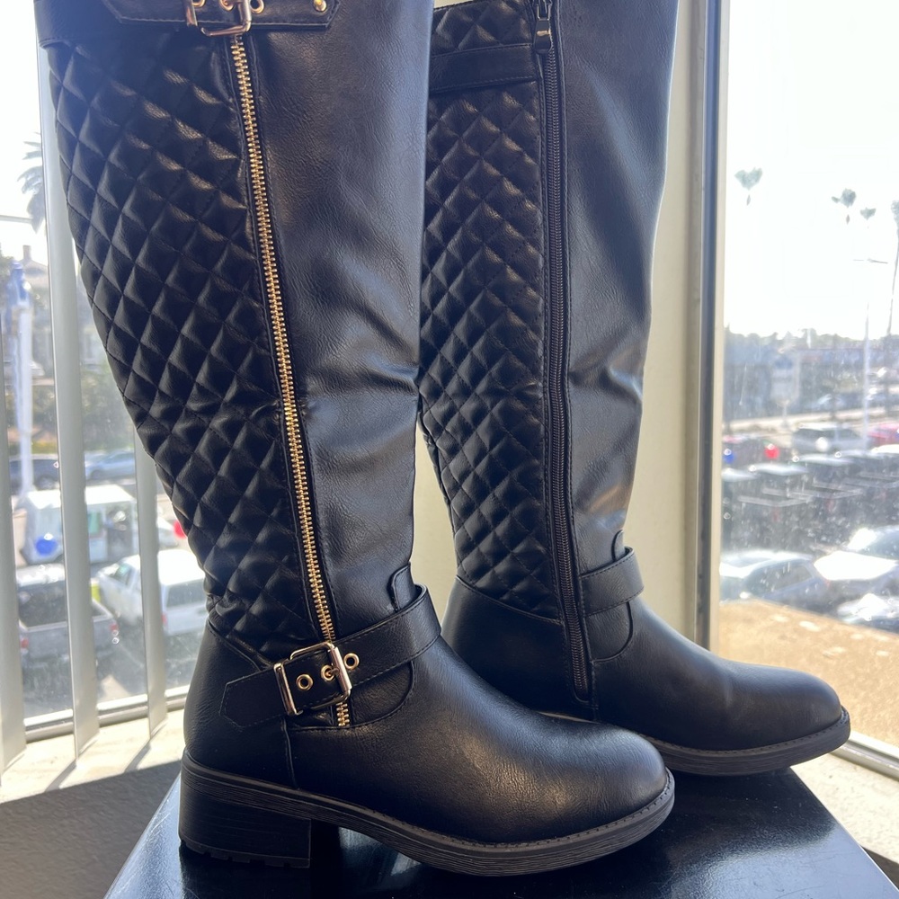 Dream Pairs Black Quilted Over the Knee Boots